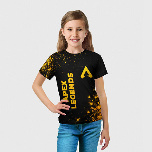 Детская футболка Apex Legends - gold gradient: надпись, символ / 3D-принт – фото 5