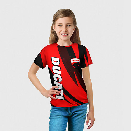 Детская футболка Ducati - красные волны / 3D-принт – фото 5