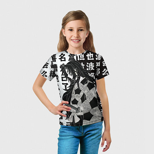Детская футболка Кокушибо и иероглифы - Клинок демонов / 3D-принт – фото 5