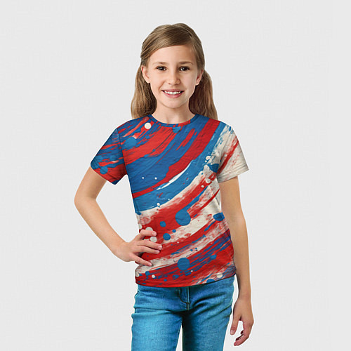 Детская футболка Краски в цветах флага РФ / 3D-принт – фото 5