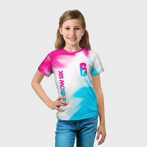 Детская футболка Rainbow Six neon gradient style: надпись, символ / 3D-принт – фото 5