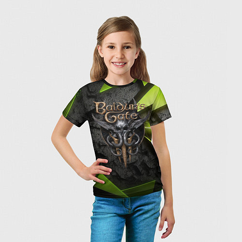 Детская футболка Baldurs Gate 3 logo green abstract / 3D-принт – фото 5