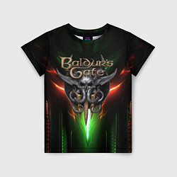 Футболка детская Baldurs Gate 3 logo green red light, цвет: 3D-принт