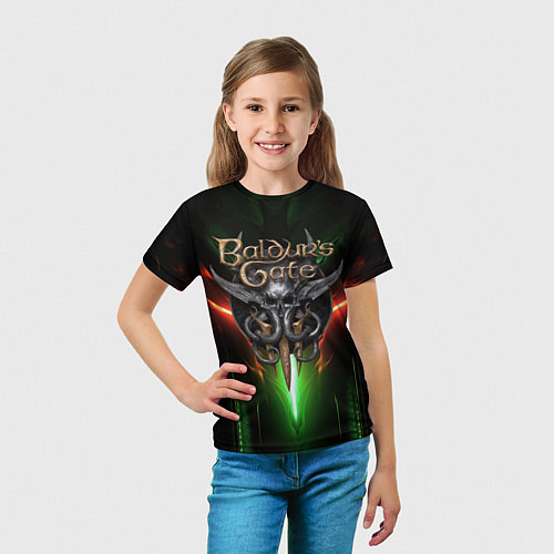 Детская футболка Baldurs Gate 3 logo green red light / 3D-принт – фото 5