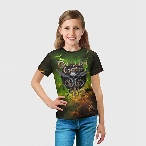 Детская футболка Baldurs Gate 3 logo dark green fire / 3D-принт – фото 5