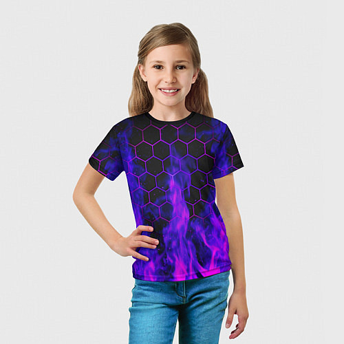 Детская футболка Неоновый огонь и соты / 3D-принт – фото 5