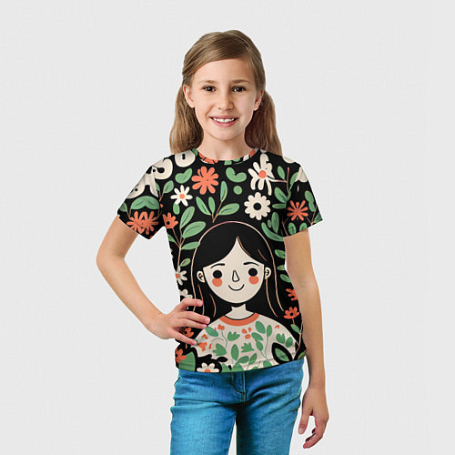 Детская футболка Девочка в цветах - Бохо / 3D-принт – фото 5