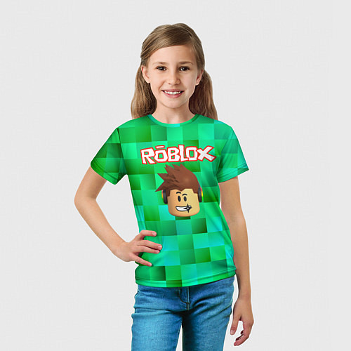 Детская футболка Roblox head на пиксельном фоне / 3D-принт – фото 5