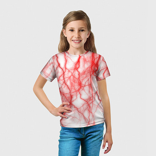 Детская футболка Белый фон и красные молнии / 3D-принт – фото 5