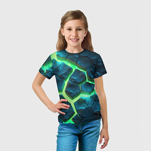 Детская футболка Яркий зеленый разлом плит / 3D-принт – фото 5
