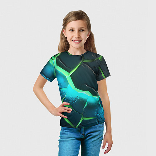 Детская футболка Зеленое неоновое свечение из зеленых плит / 3D-принт – фото 5