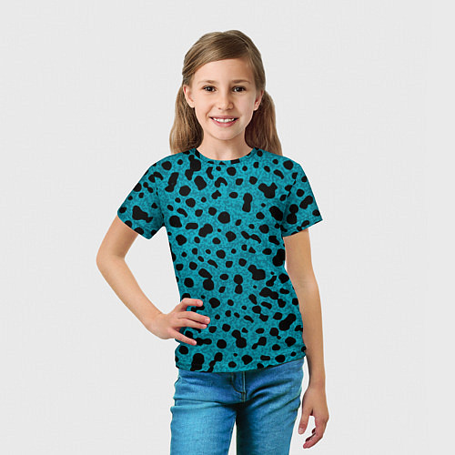 Детская футболка Пятнистый паттерн чёрно-голубой / 3D-принт – фото 5