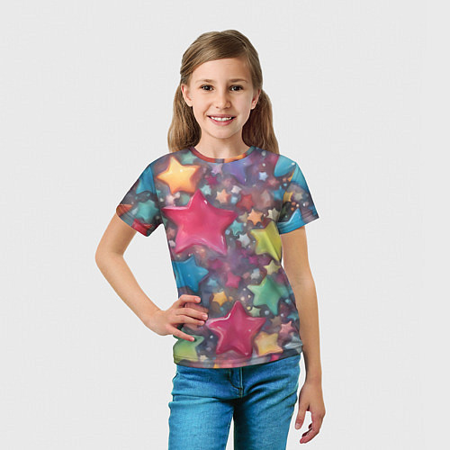 Детская футболка Разноцветные новогодние звёзды / 3D-принт – фото 5