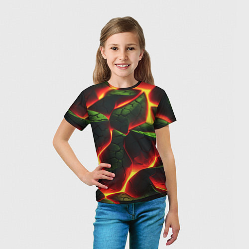 Детская футболка Зеленые плиты и лава / 3D-принт – фото 5