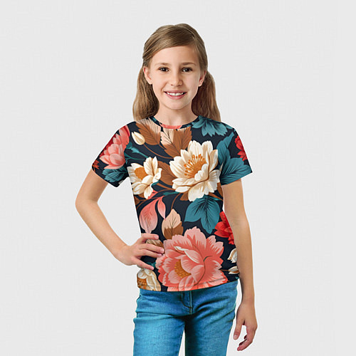 Детская футболка Летние цветы - паттерн / 3D-принт – фото 5