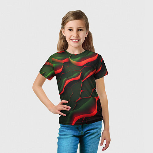 Детская футболка Объемные зеленые плиты / 3D-принт – фото 5