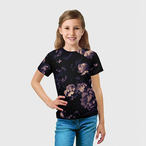 Детская футболка Цветы приглушенный чёрный / 3D-принт – фото 5