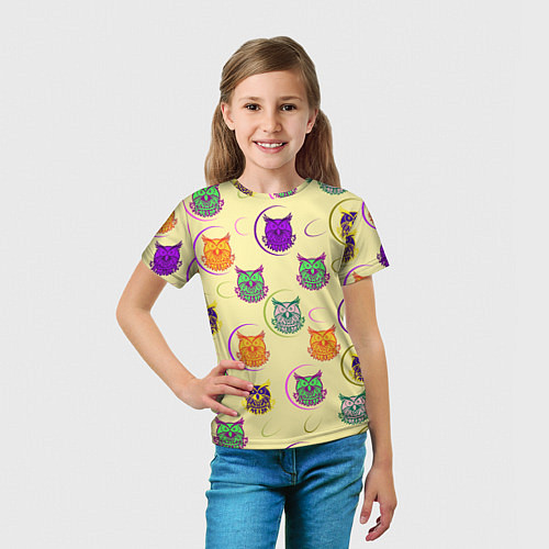 Детская футболка Сова - разноцветные птицы / 3D-принт – фото 5