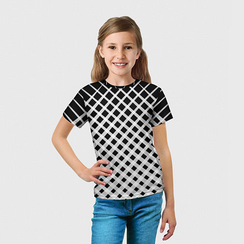 Детская футболка Черно-белые ромбы и клетки / 3D-принт – фото 5