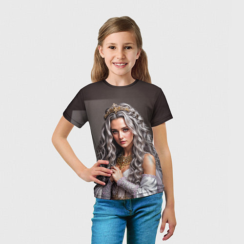Детская футболка Девушка с пепельно-серыми вьющимися волосами / 3D-принт – фото 5