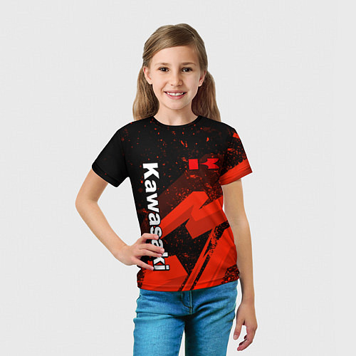 Детская футболка Кавасаки - красные брызги / 3D-принт – фото 5