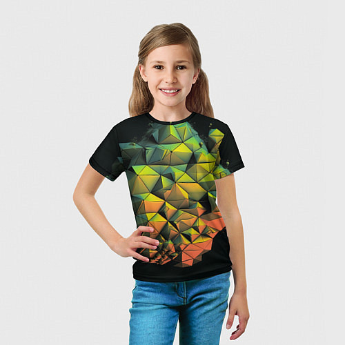 Детская футболка Зеленая кубическая абстракция / 3D-принт – фото 5