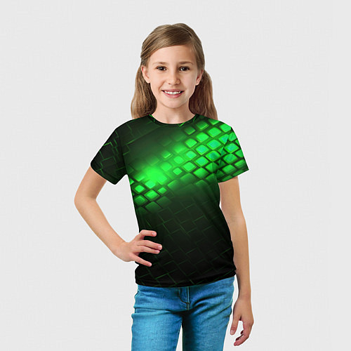Детская футболка Неоновые зеленые пластины / 3D-принт – фото 5