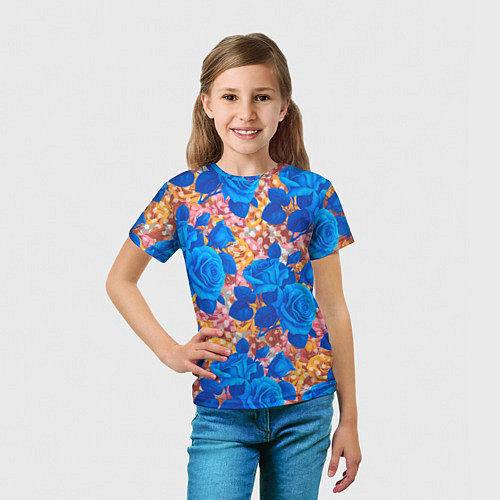 Детская футболка Цветочный разноцветный узор с розами / 3D-принт – фото 5