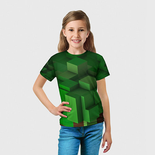 Детская футболка Зелёный блоковый паттерн / 3D-принт – фото 5