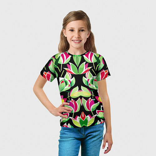 Детская футболка Зеркальный паттерн из тюльпанов - мода / 3D-принт – фото 5