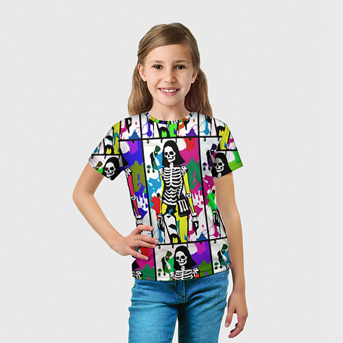 Детская футболка Разноцветные скелеты девушки - поп-арт - мода / 3D-принт – фото 5