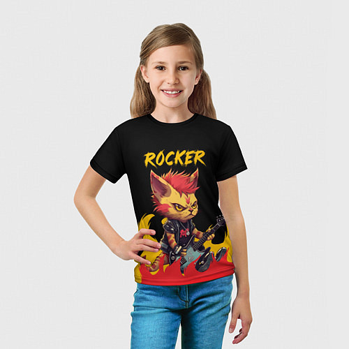 Детская футболка Кот рокер - огонь / 3D-принт – фото 5