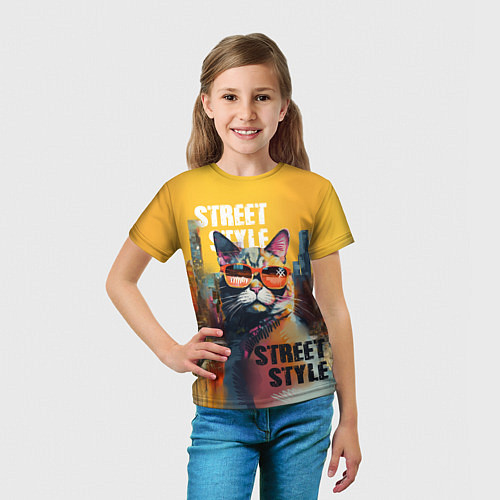 Детская футболка Кот в городе - street style / 3D-принт – фото 5