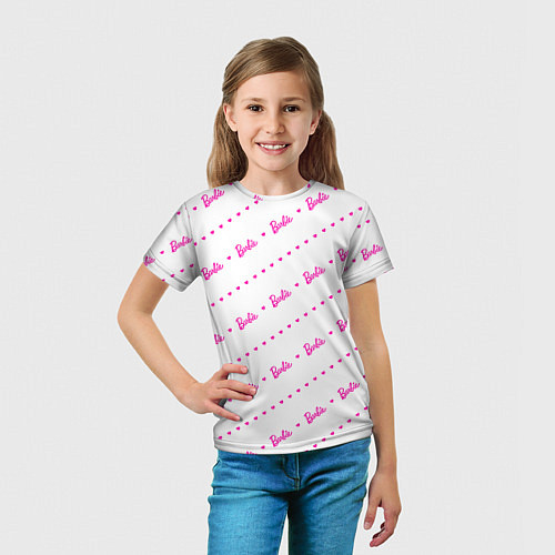 Детская футболка Барби паттерн - логотип и сердечки / 3D-принт – фото 5