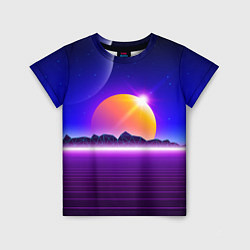 Футболка детская Mountains - sun - space - vaporwave, цвет: 3D-принт