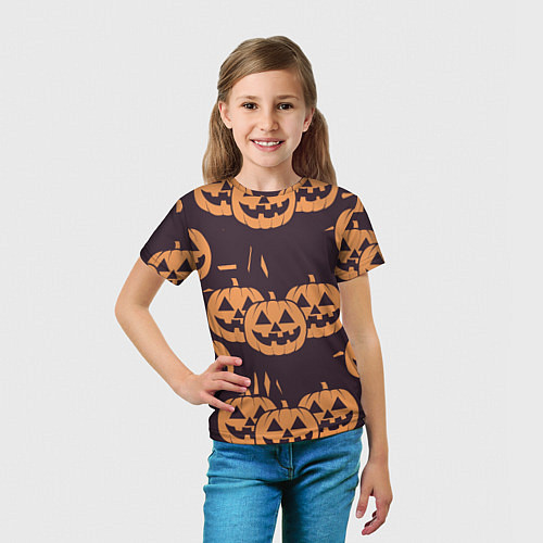 Детская футболка Фонарь джек в грандж стиле halloween тыква cartoon / 3D-принт – фото 5