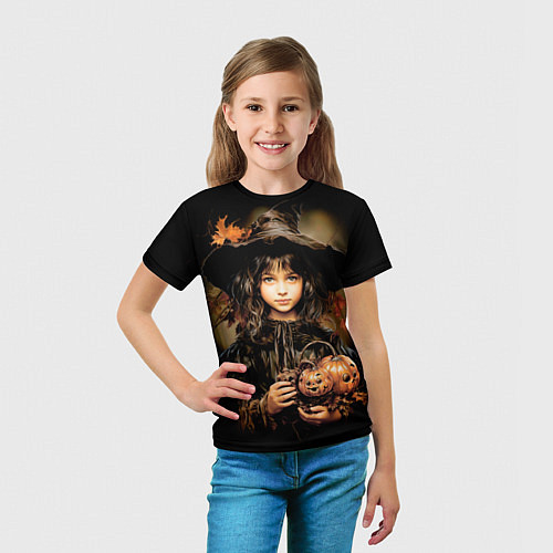 Детская футболка Маленькая ведьма с тыквами / 3D-принт – фото 5