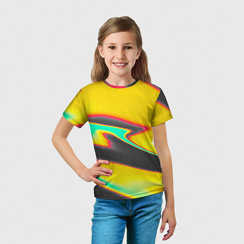 Детская футболка Слияние жёлтого голубого чёрного цветов / 3D-принт – фото 5