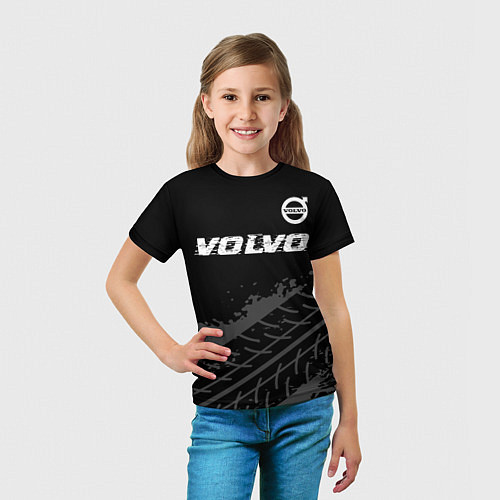 Детская футболка Volvo speed на темном фоне со следами шин: символ / 3D-принт – фото 5