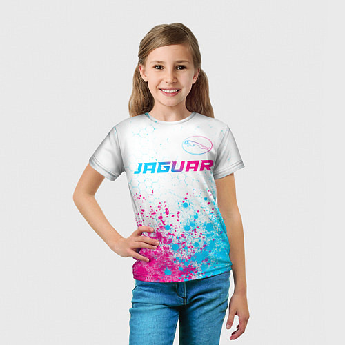 Детская футболка Jaguar neon gradient style: символ сверху / 3D-принт – фото 5