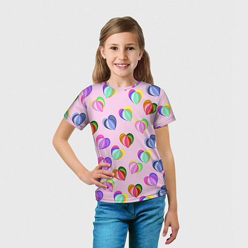 Детская футболка Цветные сердечки / 3D-принт – фото 5