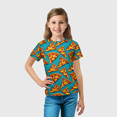 Детская футболка Кусочки пиццы на синем фоне / 3D-принт – фото 5
