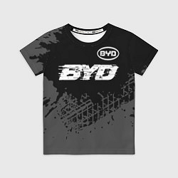 Футболка детская BYD speed на темном фоне со следами шин: символ св, цвет: 3D-принт