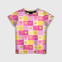 Футболка детская Барби: желтые и розовые квадраты паттерн, цвет: 3D-принт