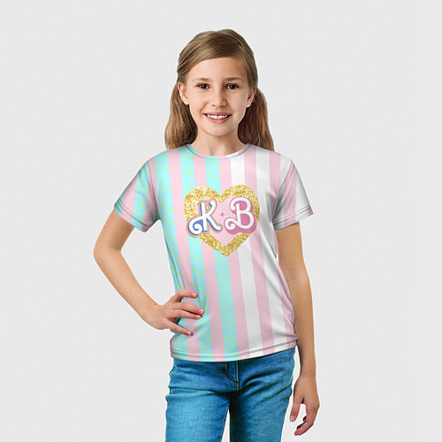 Детская футболка Кен плюс Барби: сплит розовых и голубых полосок / 3D-принт – фото 5