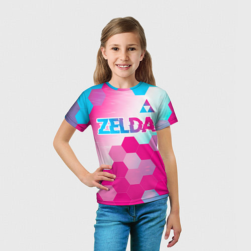 Детская футболка Zelda neon gradient style: символ сверху / 3D-принт – фото 5