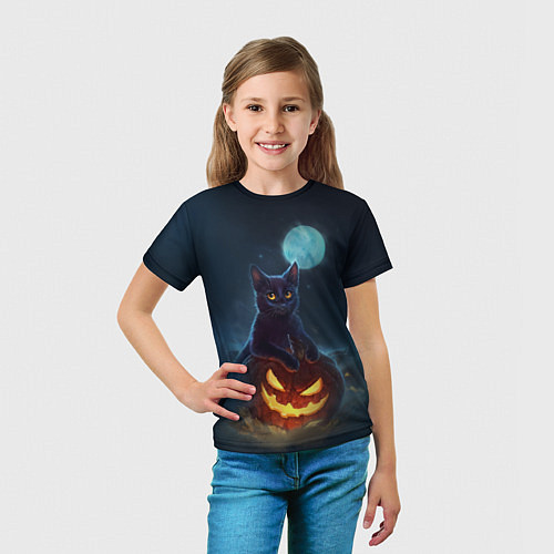 Детская футболка Кот с тыквой - хэллоуин / 3D-принт – фото 5
