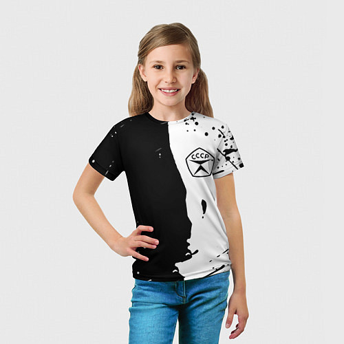 Детская футболка Ссср знак качества - краски брызг чёрно-белых / 3D-принт – фото 5