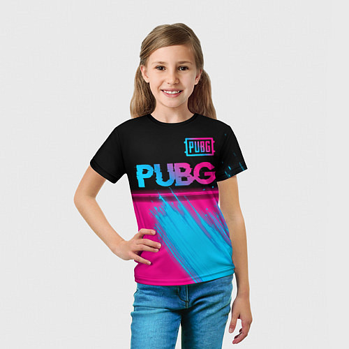 Детская футболка PUBG - neon gradient: символ сверху / 3D-принт – фото 5