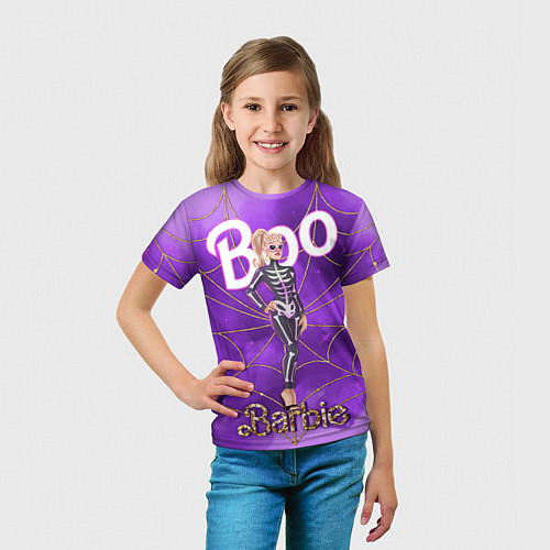 Детская футболка Барби в костюме скелета: паутина и фиолетовый дым / 3D-принт – фото 5